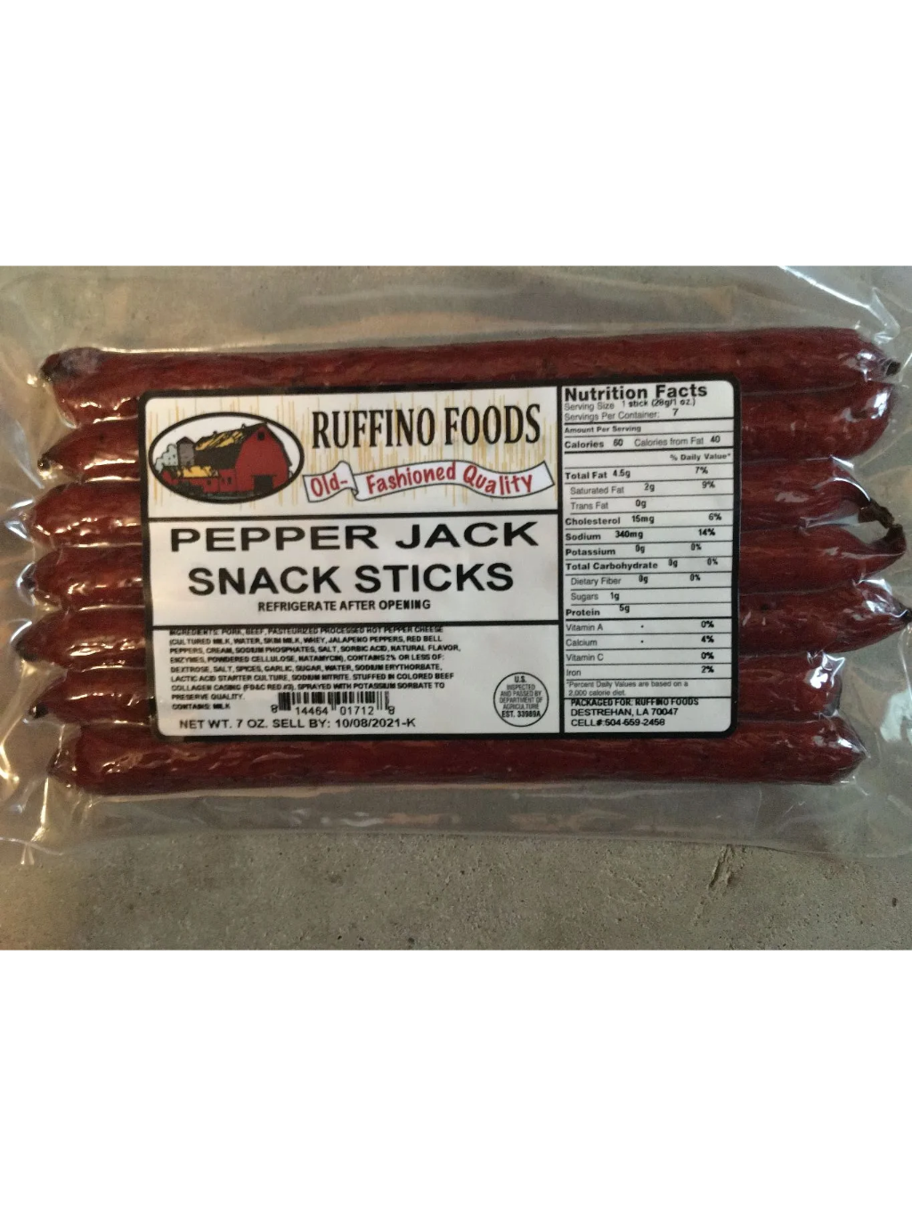 Package of Ruffino Foods Pepper & Jack Snack Sticks.